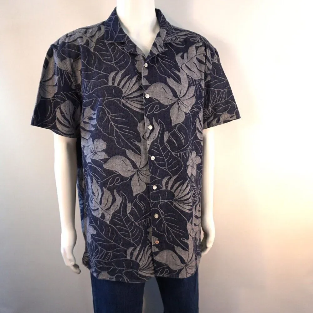Tommy Hilfiger Mens XXL Shirt Hawaiian Leaf Print Slim Fit Short Sleeve